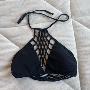 Black Halter Bikini Top with Net Design Juniors Large